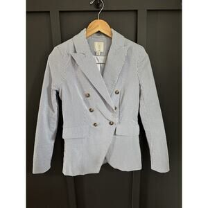 J By Joie Womens Double Breasted Blue & White Stripe Blazer Jacket - Size Small